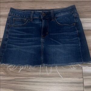 American Eagle Outfitters Frayed Hem Blue Mini Skirt